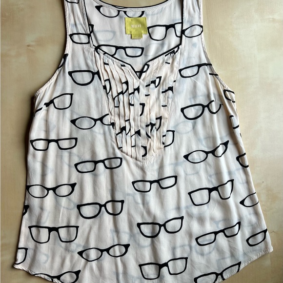 Anthropologie Maeve Retro Eyeglasses Print Pintuck Pleated Tank Top size 4 - Picture 2 of 6